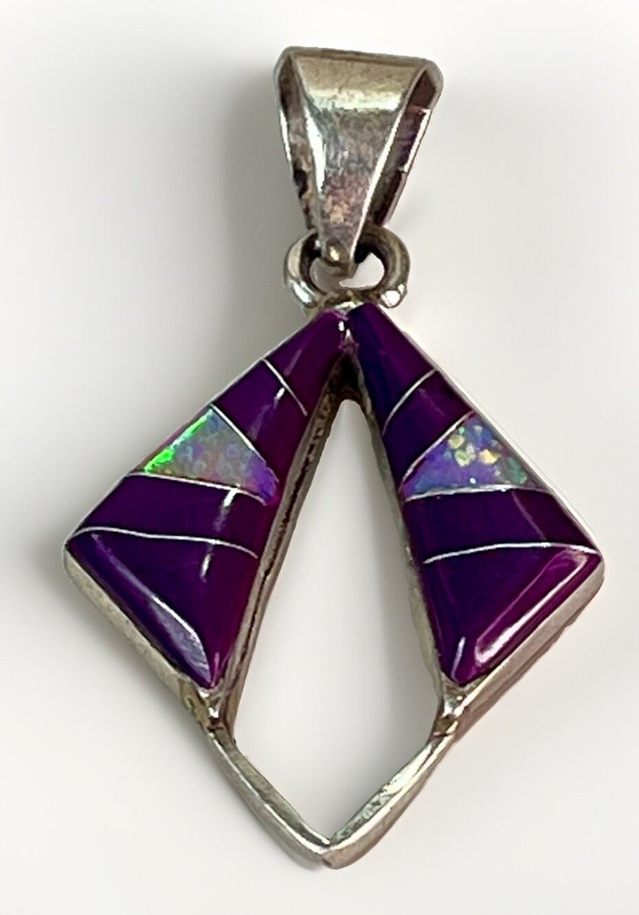 VTG Apache Sterling Silver Purple Opal MOP Mosaic Inlay Pendant 3.8g Signed DV